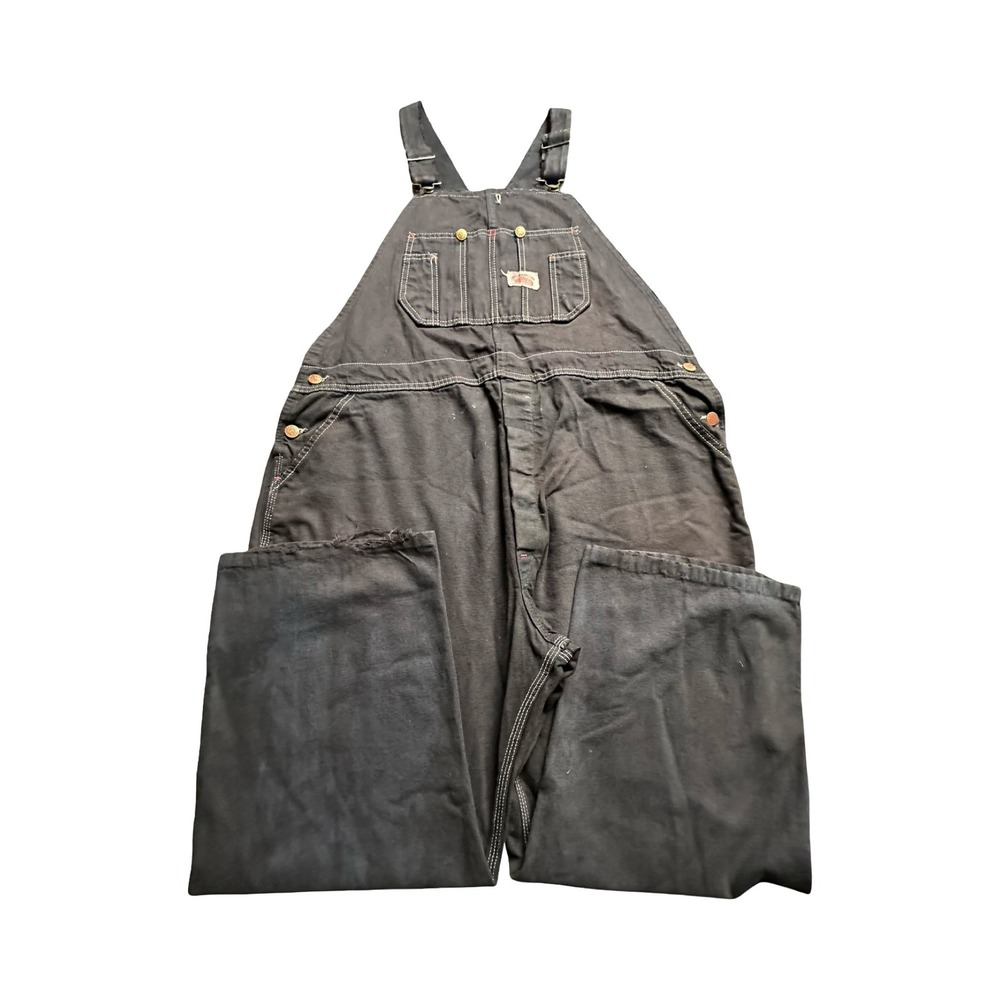 Round House Overalls Men 42x24 Black Wide Leg Carpenter